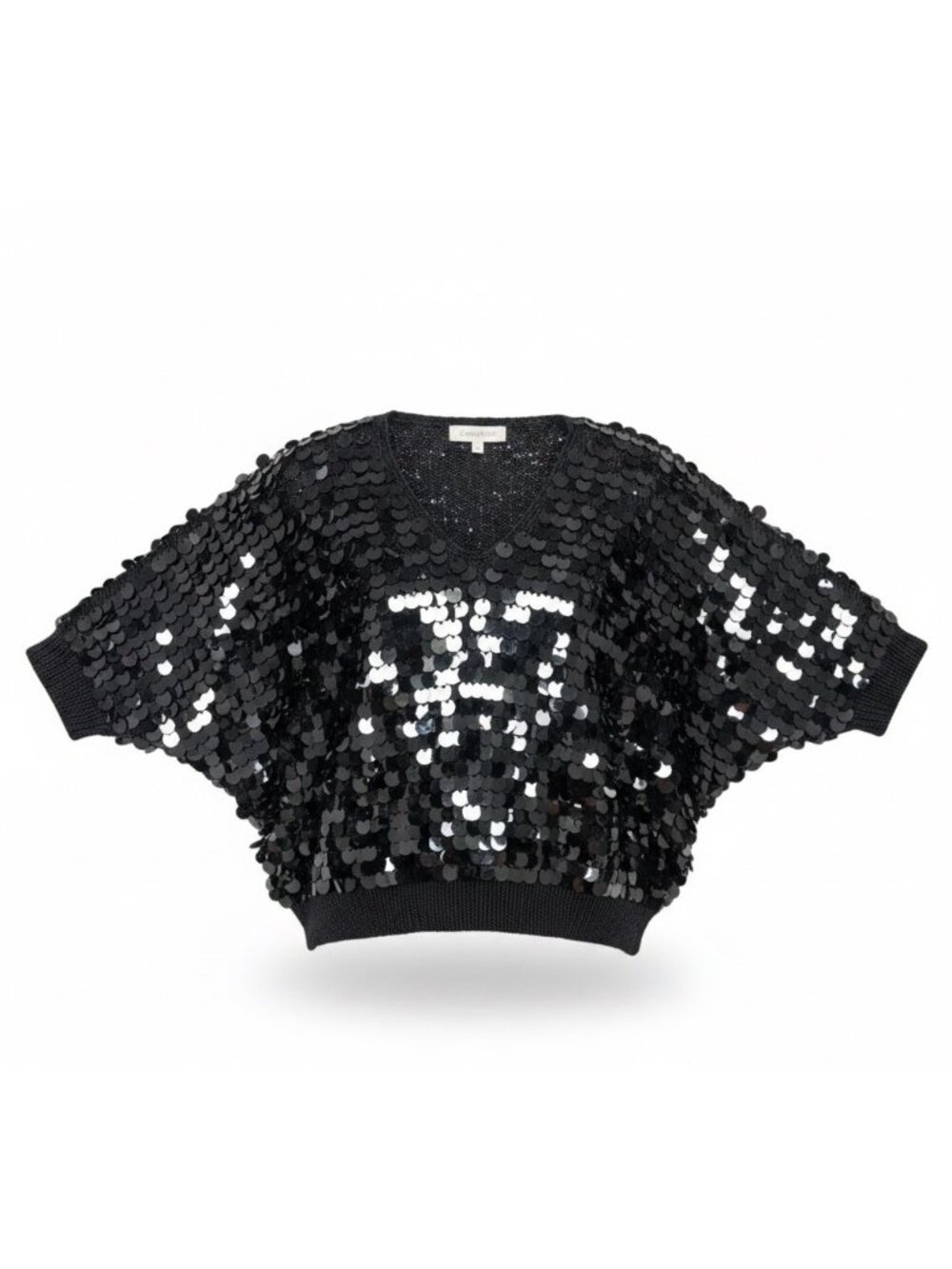 Black Sequin Women’s Cropped Batwing Sweater Top One Size Adjustable Fit